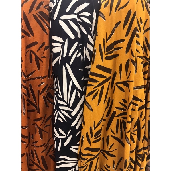 NEW Kain Linen Motif Daun Meteran Bahan Baju, Kemeja, Rok, Tirai