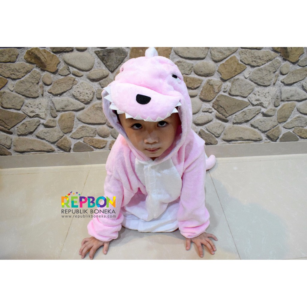 BAJU ONESIE DINOSAURUS PINK PIYAMA KOSTUM PESTA ANAK