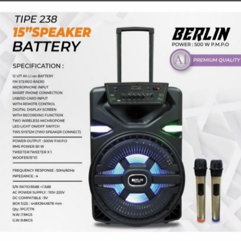 Speaker portable bluetooth berlin 15inch / speaker portable berlin 238