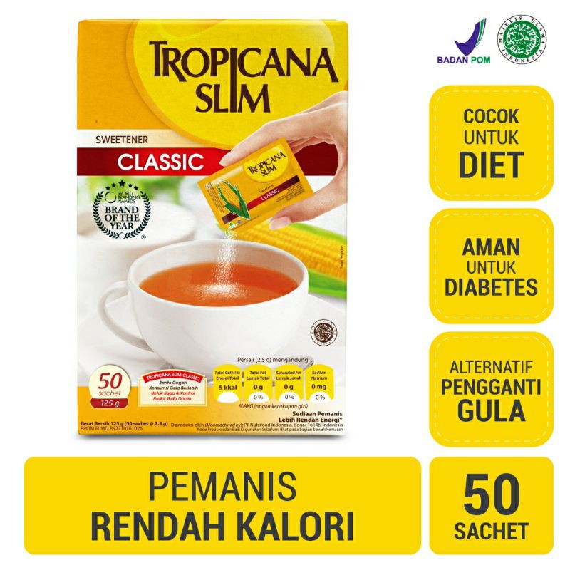 

Tropicana Slim Sweetener Classic Gula Rendah Kalori 50 sachet