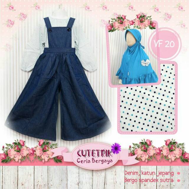 Gamis Anak Model Overall Denim VF 20 dari Cutetrik Atasan Motif Polkadot