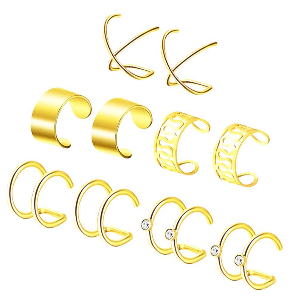 Solighter 5per8pasang Anting Fashion Stainless Steel Tanpa Tindik Ear Cuff