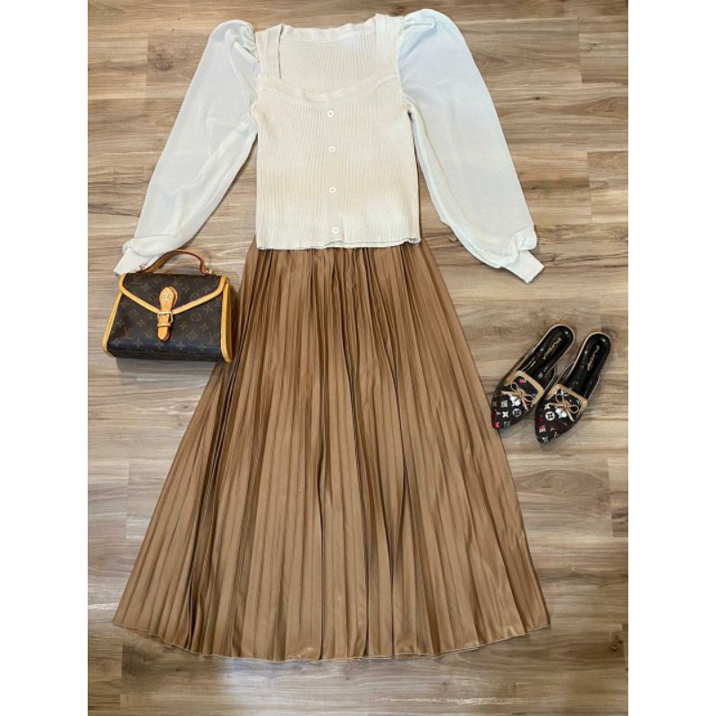 SETELAN WANITA PAKET OOTD ONE SET SETELAN OOTD ROK PLISKET ATASAN RAJUT CERUTI