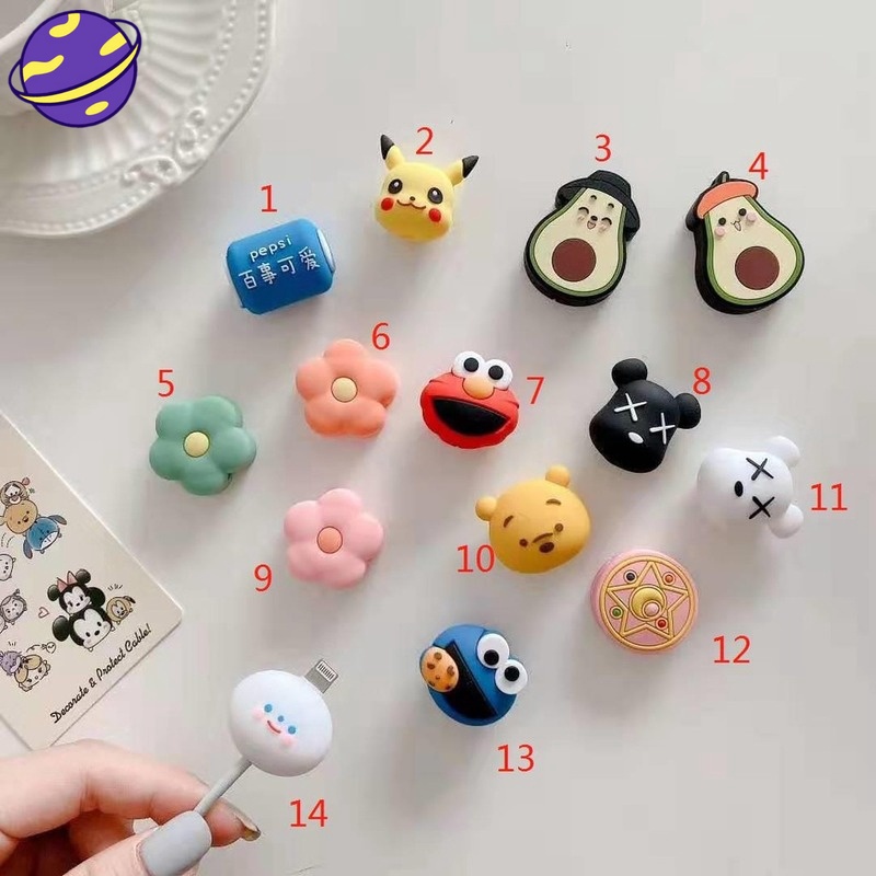 Case Pelindung Kabel Data Bahan Silikon Motif Kartun Pikachu Alpukat Sesame Street Winnie