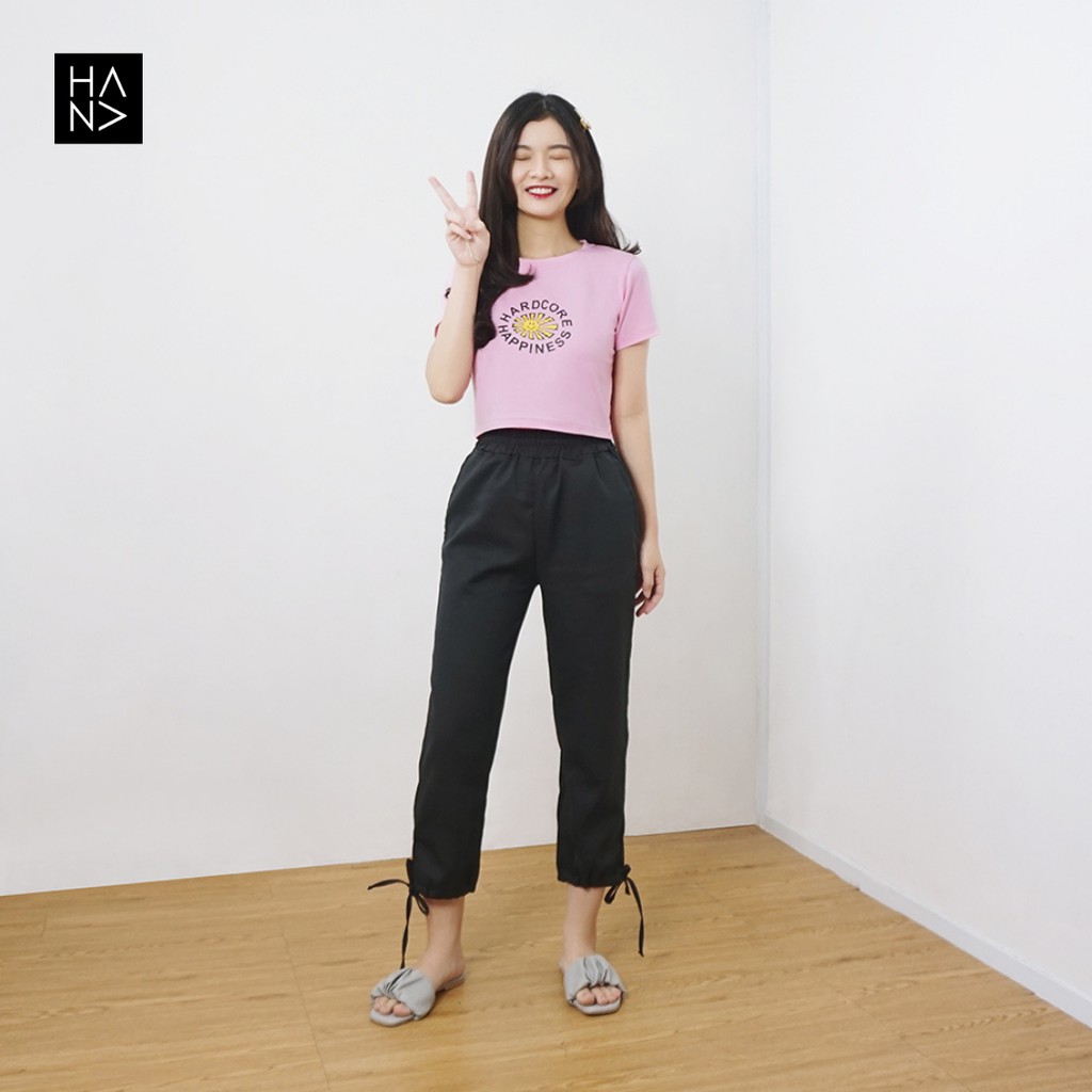 HanaFashion JKT - Hardcore Happiness Crop Top Kaos Crop Tee Lengan Pendek Wanita - CT047