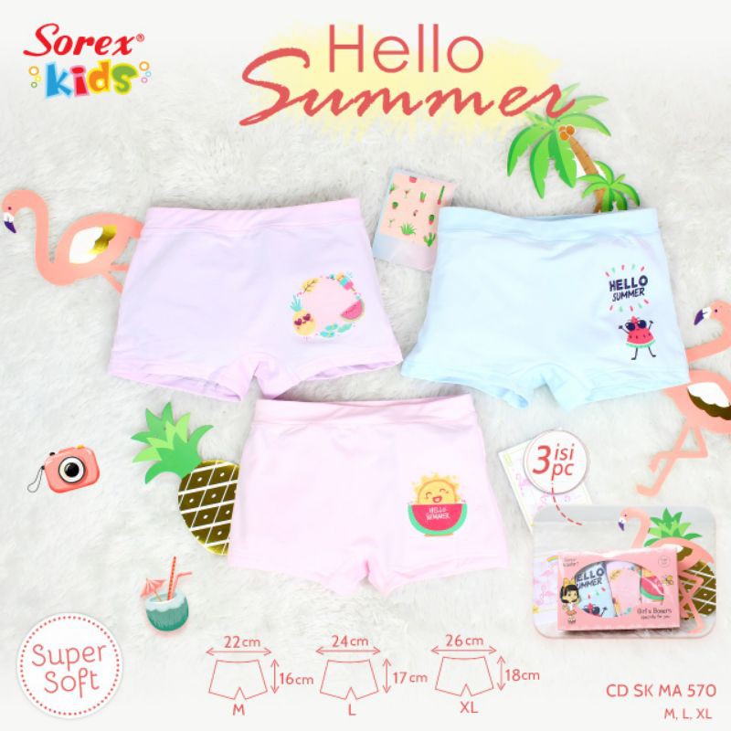 Sorex kids 3pc celana dalam anak cewek perempuann girl kotak segi empat m l panty boxer