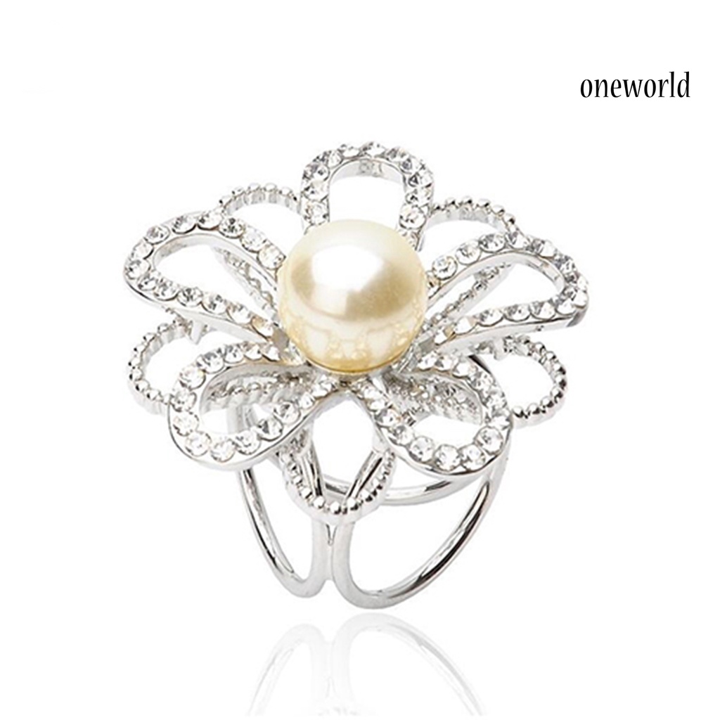 OW@ Scarf Buckle Rhinestone Inlaid Fashion Accessories Alloy Faux Pearl Flower Scarf Buckle for Party