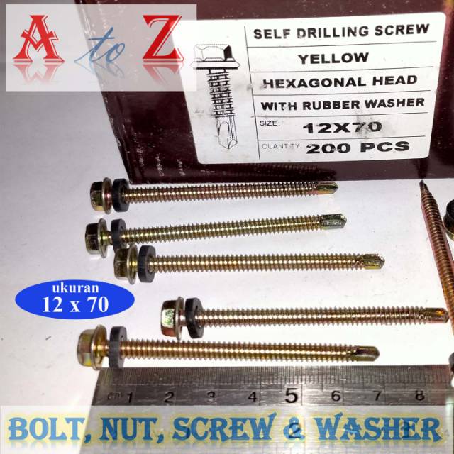 Sekrup driling 12 x 70 mm (100pcs)/baja ringan/atap/taso/seng/sds/roofing/baut driling 12 x 70mm