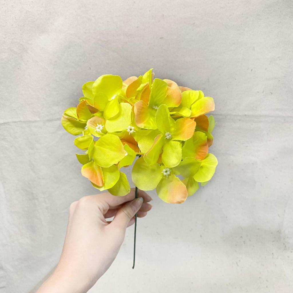 Bunga Hortensia X1 (satuan)●35cm●Bunga Artificial / Bunga Plastik / Bunga Dekorasi / Pernikahan-kuning orange