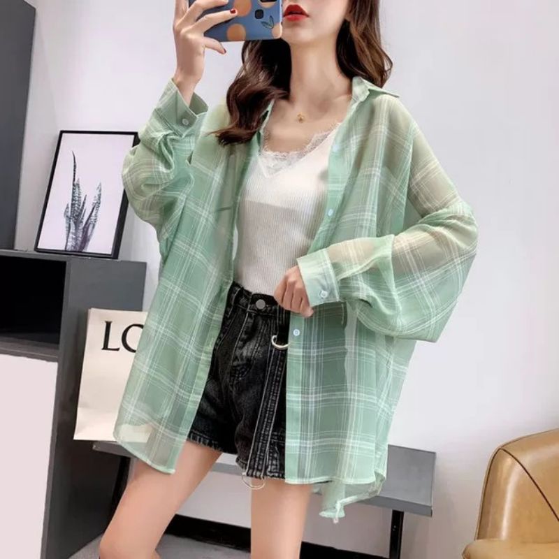 MDLV ~ 8592 LULU PLAID SHIRT KEMEJA KOREA KEMEJA OVERSIZE BLOUSE KEMEJA OUTER IMPORT FASHION IMPORT