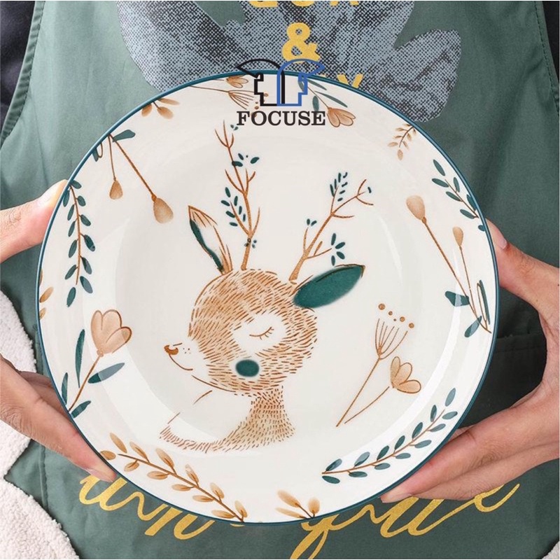 PIRING KERAMIK 8 INCH DEER FOOD PLATE PIRING MAKAN VARIASI MOTIF-3