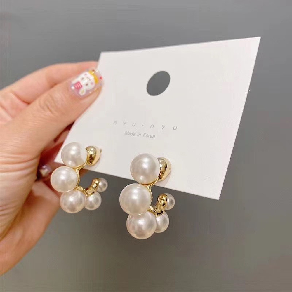 Needway  Party Stud Earrings Temperament Geometric Pearl Hoop Earrings Women Trendy Elegant Fashion Jewelry Exquisite S925 Round/Multicolor