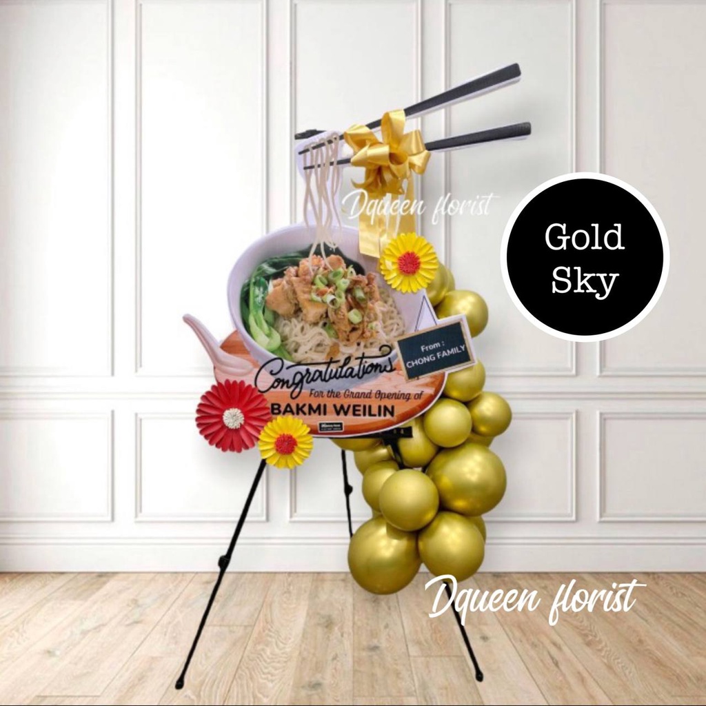 Papan Bunga Gold Sky Ucapan Selamat Hadiah Happy Birthday Wedding Lamaran Anniversary Ulang Tahun Peresmian Grand Opening Natal Karangan Balon Kembang Asli Plastik 100% Cantik Keren