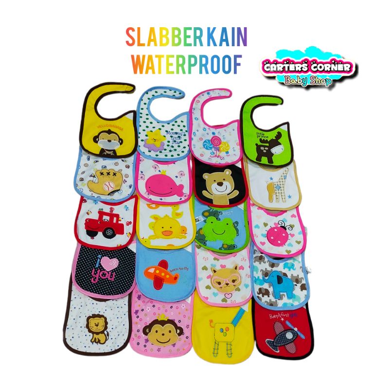 SLABBER BAYI CELEMEK MAKAN BAYI WATERPROOF BISA DICUCI ALAS TATAK MAKAN BIB BAYI SLABER TATAKAN ILER BAYI IMPOR BORDIR WATER PROOF