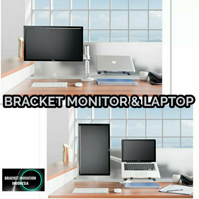 Bracket/Braket/breket laptop &amp; monitor jepit meja max 27&quot;