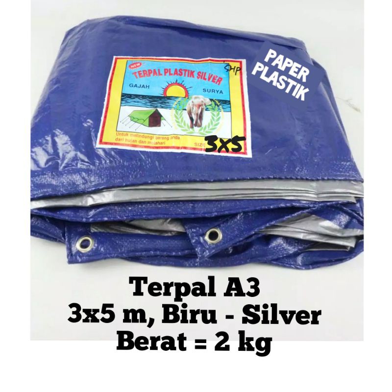 Terpal 3x5 m A3 Gajah Biru Silver tenda bak mobil truck tutup bangunan kolam ikan lele