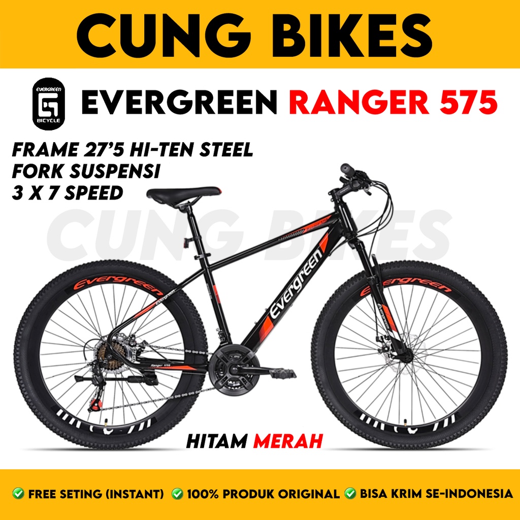 Sepeda gunung MTB 27.5 Inch Evergreen Ranger 575 21 speed Velg Tinggi Double disc brake