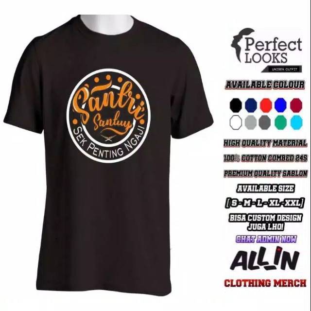 Kaos Santri Santuy Sek Penting Ngaji Sablon Depan Belakang Keren Shopee Indonesia