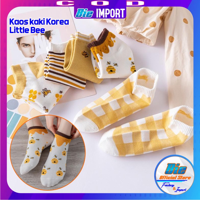 Kaos Kaki Korea Wanita Motif Little Bee Impor Best Seller