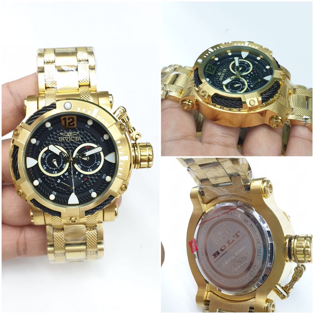 JAM TANGAN PRIA INVICTA BOLT GOLD COMBI BLACK SUPER PREMIUM