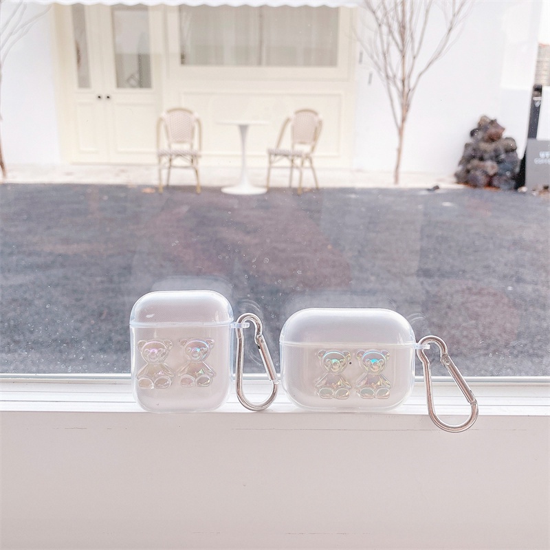 Casing Pelindung Apple Airpods 1 2 Pro Gambar Binatang 3d Transparan Dengan Pengait