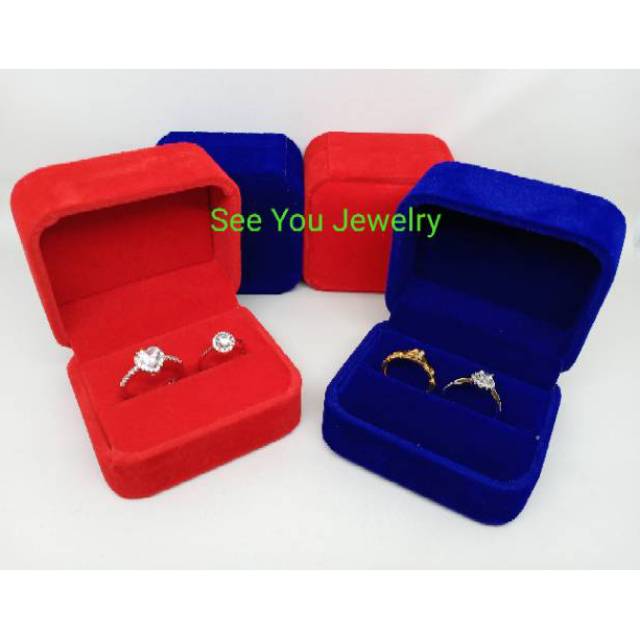 Box Kotak Cincin Beludru Biru Navy muat 2 cincin