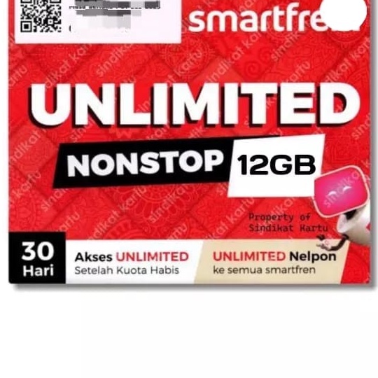 perdana kuota smartfren 12Gb unlimited sosmed full 24jam semua area