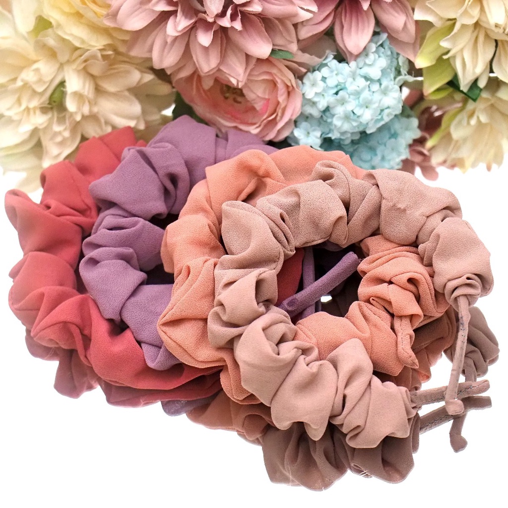 Bando Scrunchie Korea Bando Kerut Ruffle Warna Warni Soft Pastel Headband Scrunchies Aksesoris Rambut Wanita