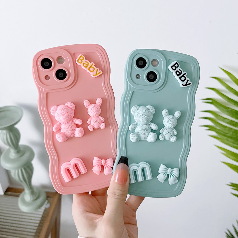 Soft Case Matte Motif Mustard Green Bear Bunny Untuk iPhone 6 6S 7 8 Plus X XR XS Max 11 Pro Max