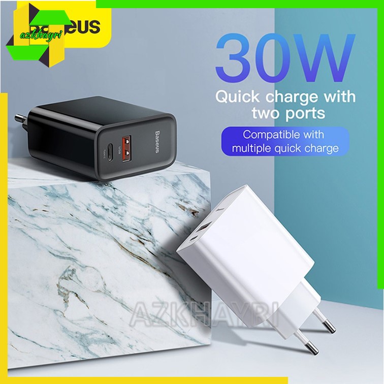 KEPALA CHARGER BASEUS QUICK CHARGER QC3.0 / 4.0 TYPE-C + USB 30W PD 5A