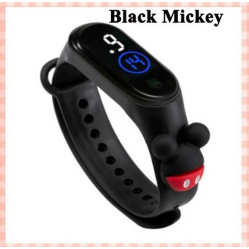 Jam tangan anak LED Display TAHAN AIR  elektronik arloji motif karakter kartun bahan rubber silikon-Black mickey