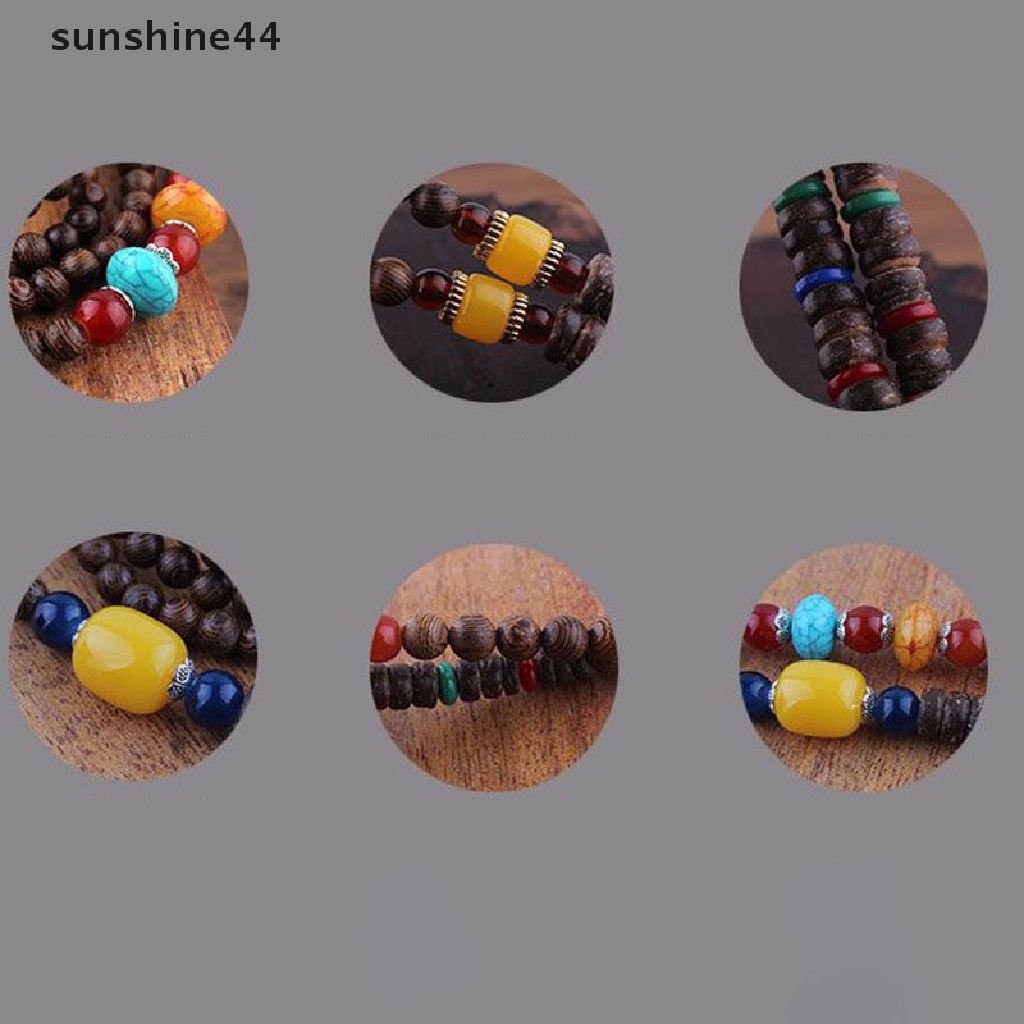 Sunshine 1pc Kalung Rantai Manik Kayu Panjang Gaya Etnik Vintage Untuk Wanita  .