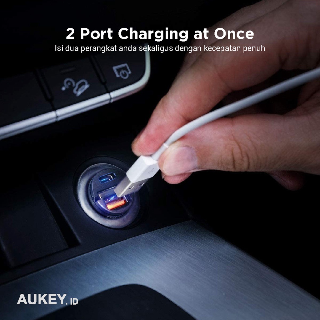 Charger Mobil Aukey CC-A3 2 Port USB-C &amp; USB A With PD &amp; QC - 500787