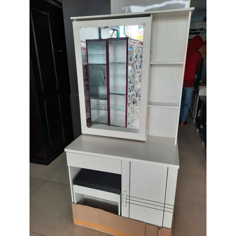 Meja Rias Kaca Sliding Putih & Hitam