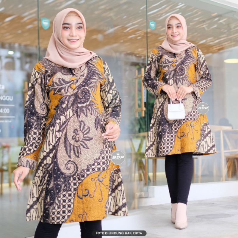Atasan batik cewek tunik katun kancing depan