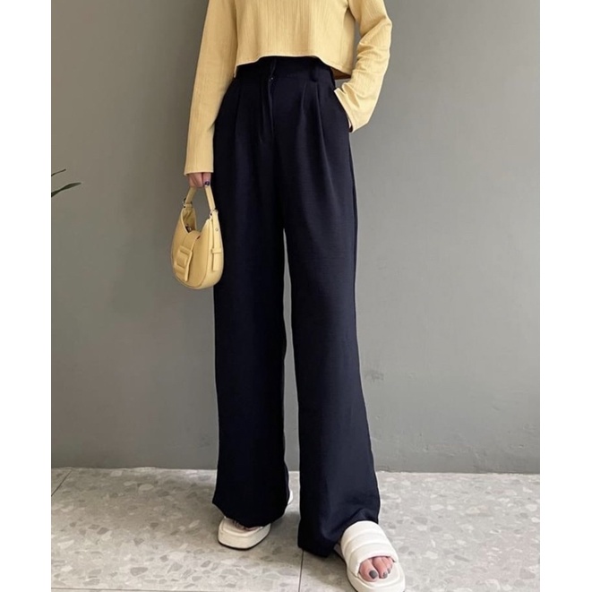 Celana Kulot Bahan Crinkle Oliver Highwaist Pants