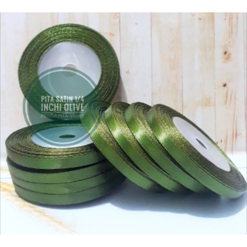 pita satin kecil termurah per rol OLIVE 1/4 inchi