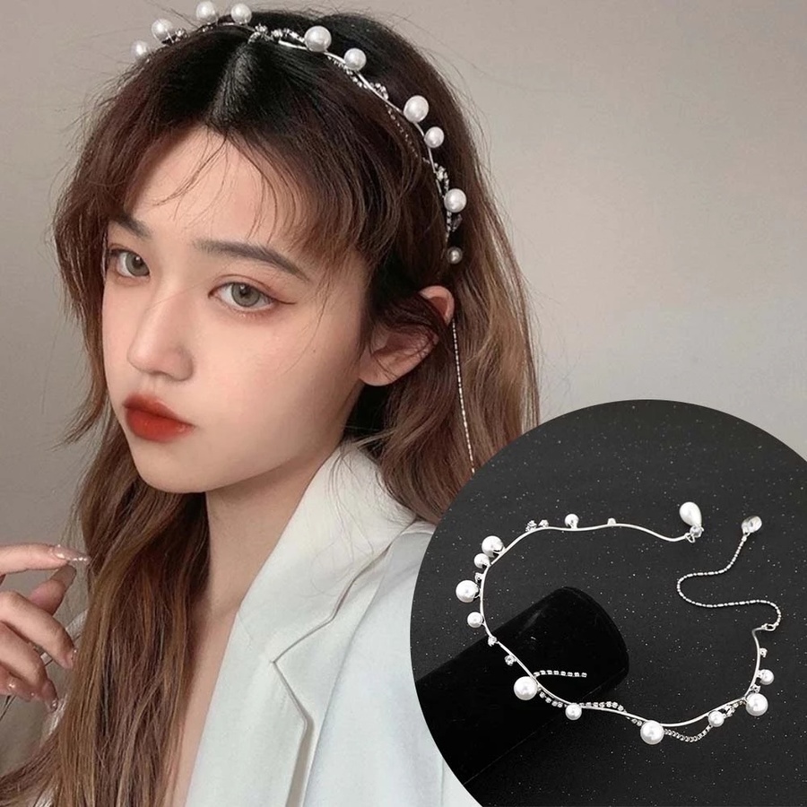 Bando Bahan Alloy Aksen Mutiara Dan Berlian Imitasi Gaya Korea Untuk Wanita