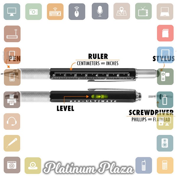 Pena Multifungsi Metal Stylus + Penggaris + Level + Obeng - MYC65 - Yellow`2S1QH5-