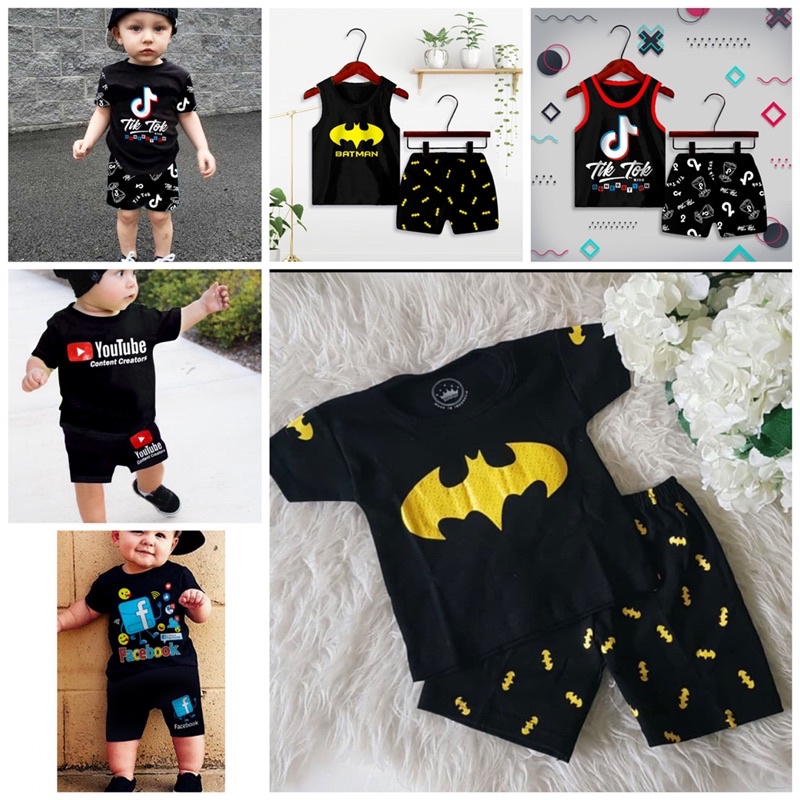 SETELAN ANAK COWOK SINGLET TANGAN KARAKTER SOSMED,KARTUN,ANIMAL,HEWAN,SUPERHERO USIA 6 BULAN-3 TAHUN