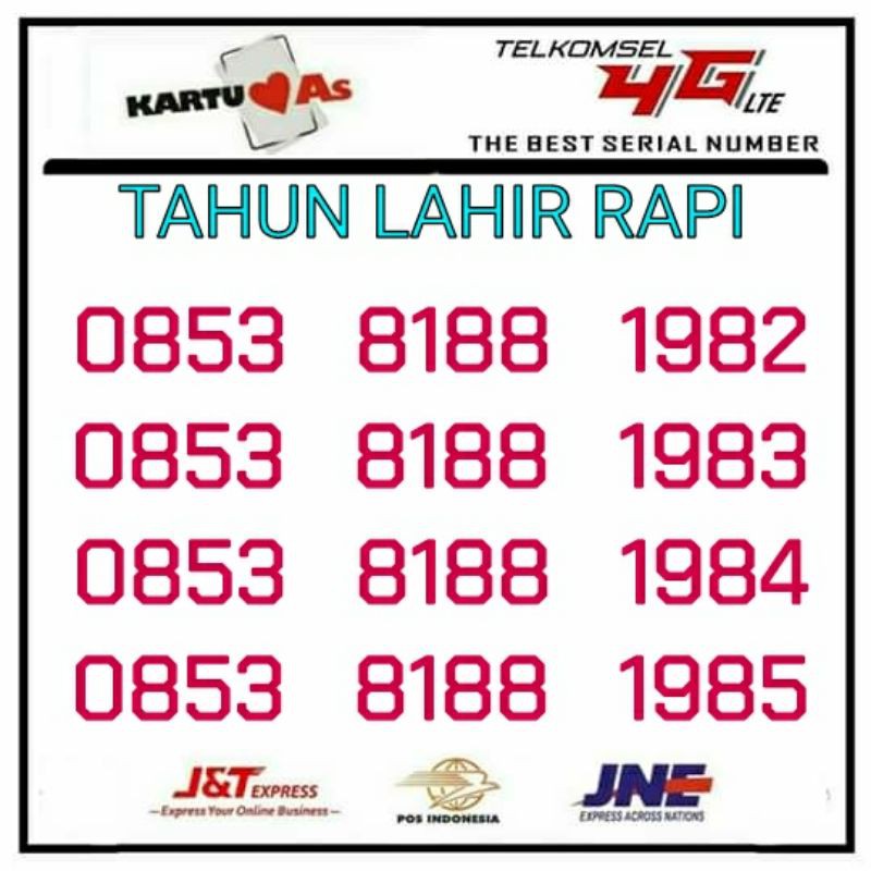 KARTU AS CANTIK RAPI SERI 8188 TAHUN LAHIR