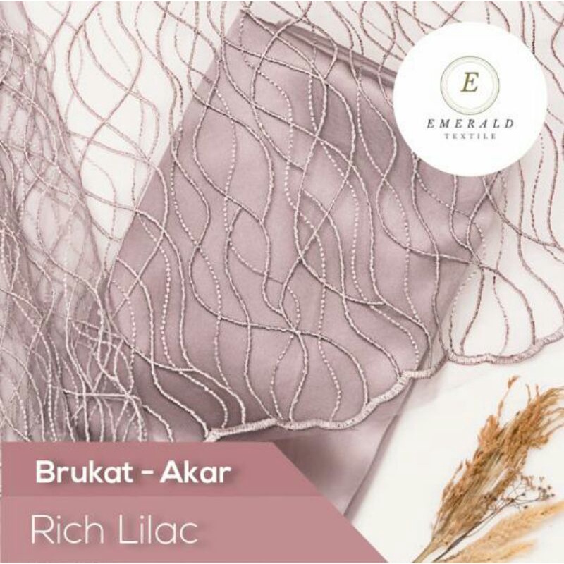 SETENGAH METER Kain Brokat Tile Prancis Bahan Kebaya Motif Akar - Rich Lilac/Warm Lilac ( HARGA PER 50cm KAIN )