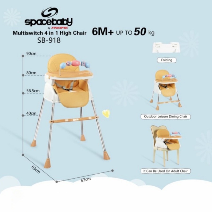 Instan Baby High Chair Spacebaby SB918 Multiswitch 4 in 1 Kursi Makan Anak Bayi Balita By Pacific-5