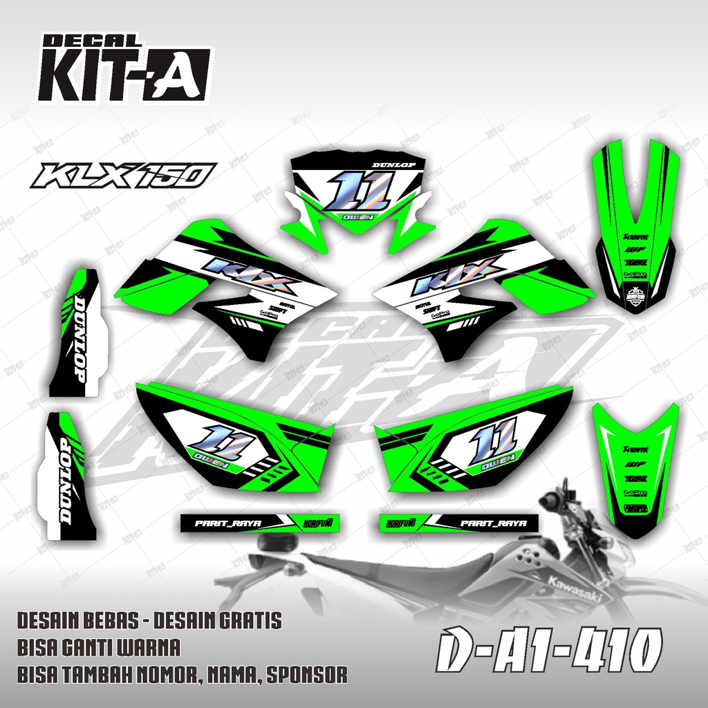 Decal Stiker KLX 150 S MOTIF SUPERMOTO HIJAU PUTIH HITAM_1 D-A1-410