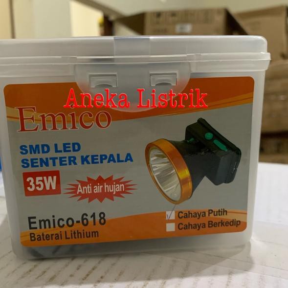 ♪ SENTER KEPALA LED / HEAD LAMP 35W E-618 EMICO (WATER PROOF) KEPALA BESAR ✥