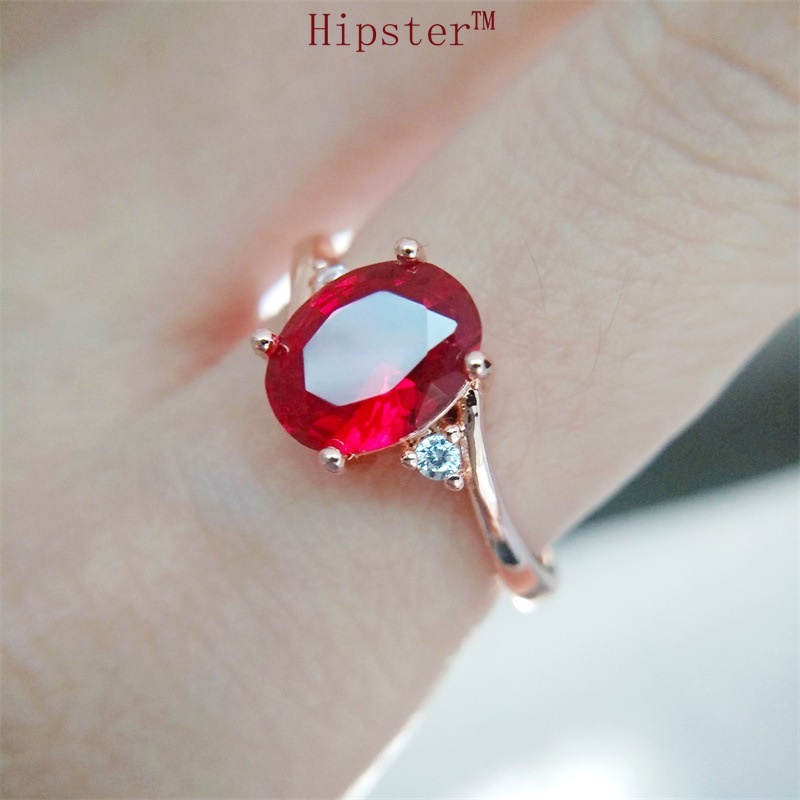 New Classic Exquisite Inlaid Colored Gems Red Crystal Adjustable Ring