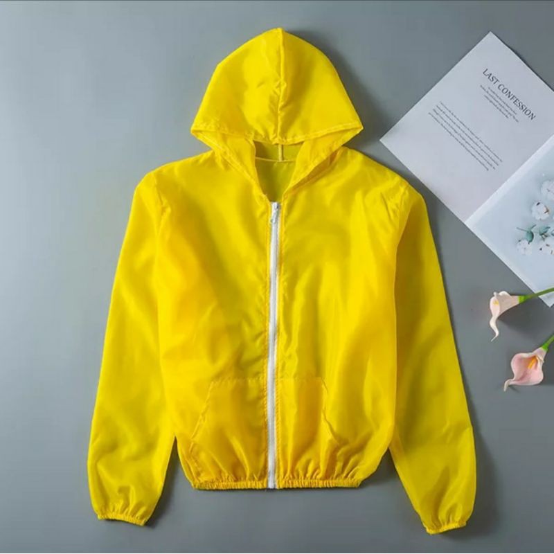 Jaket Wanita Trend Korea Anti UV Parasut Semi Transparan Woman Summer Sport Olahraga Casual Jacket-Kuning