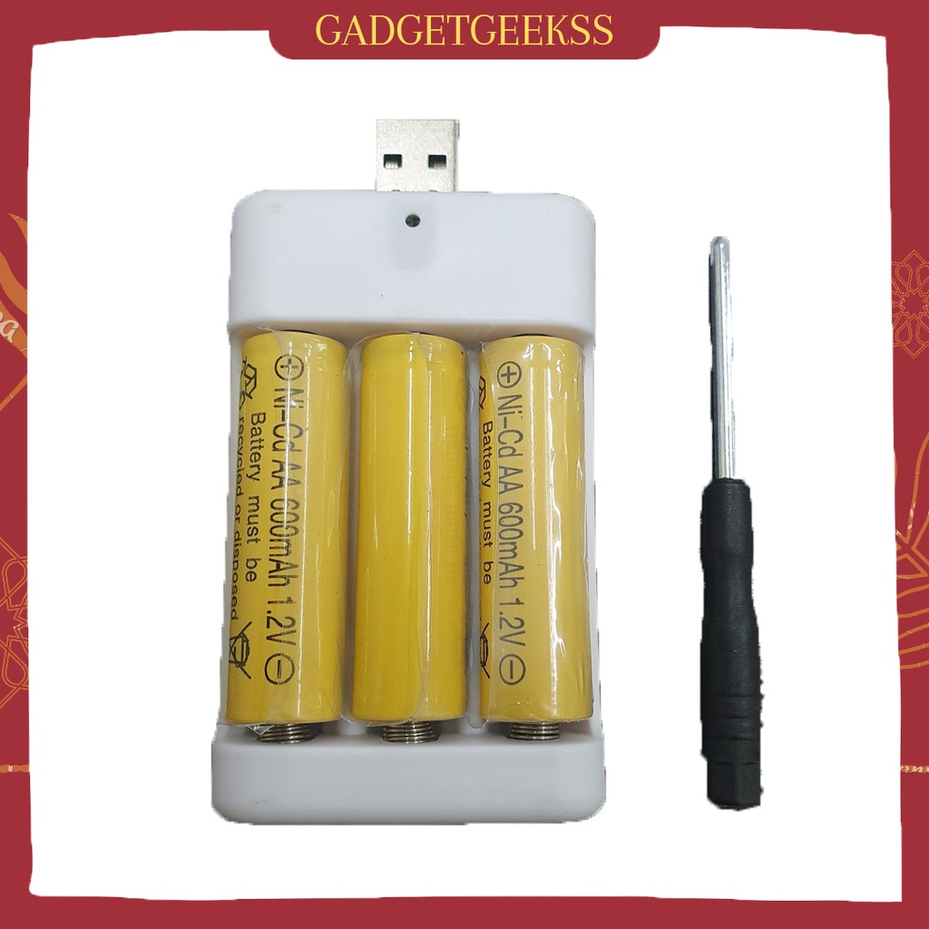 Rechargable 3pcs AA Battery Baterai Cas Free Obeng