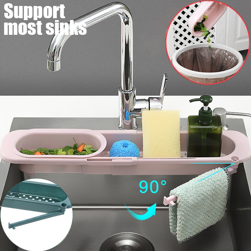 Telescopic Sink Rack Kitchen Sinks Organizer Soap Sponge Holder Adjustable Sinks Drainer Rack Storage Basket Kitchen Accessories