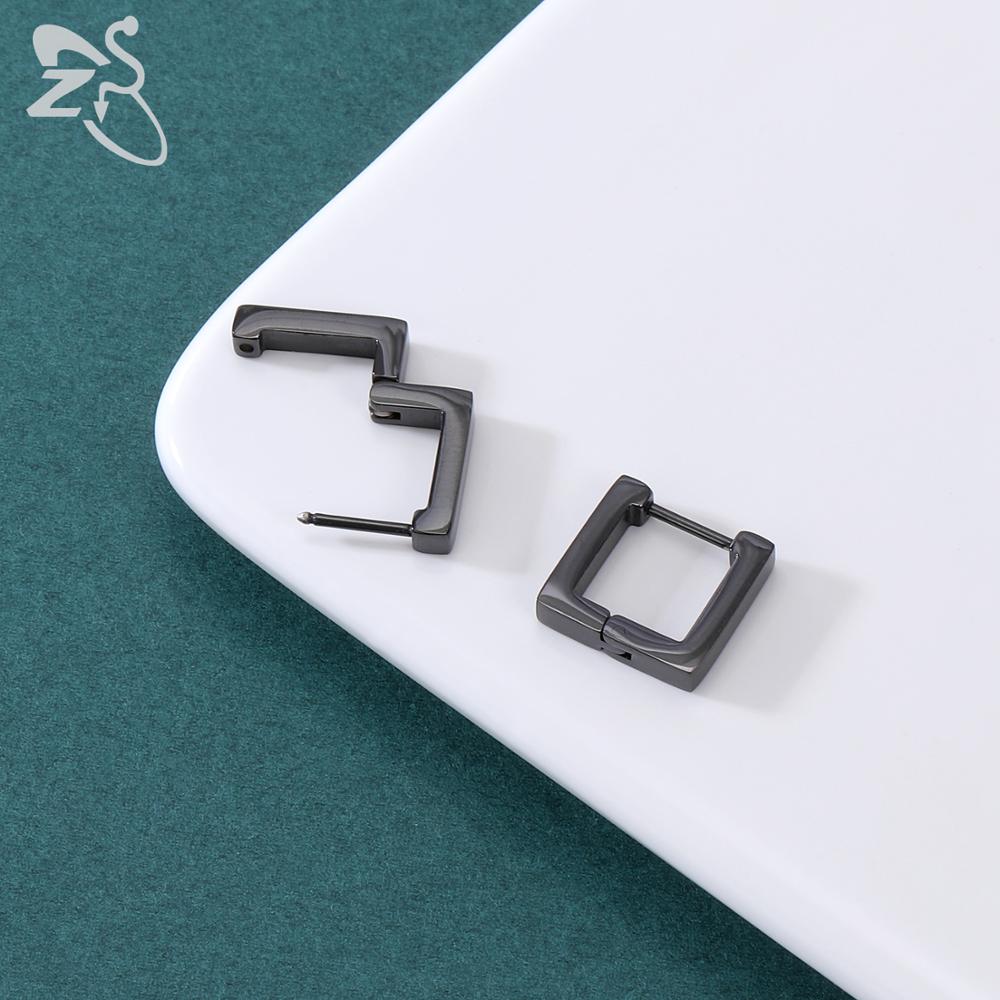 1 Pasang Anting Tindik Bahan Stainless Steel Bentuk Geometri Bulat Persegi Segitiga Gaya Hip Hop